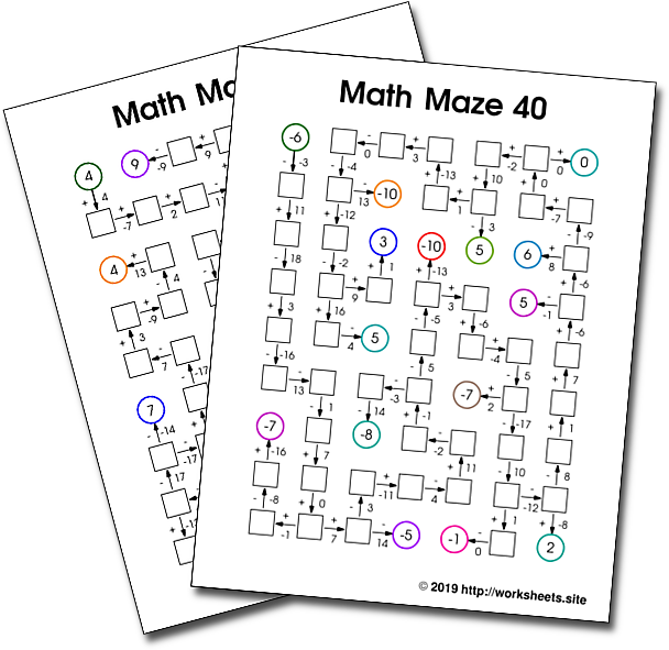 Math Mazes with addition and subtraction and Negative Numbers