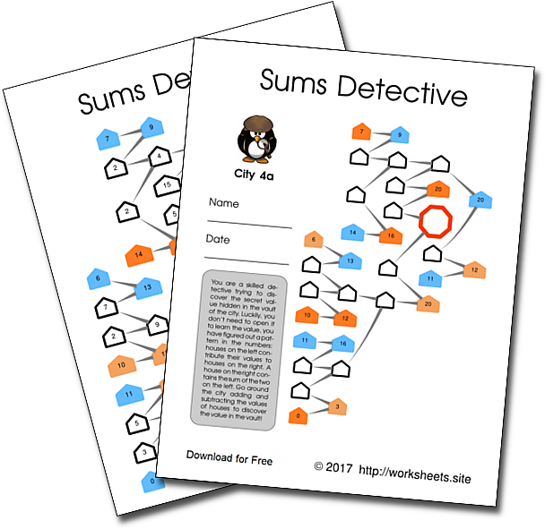 Practice Sums with the Sums Detective worksheets