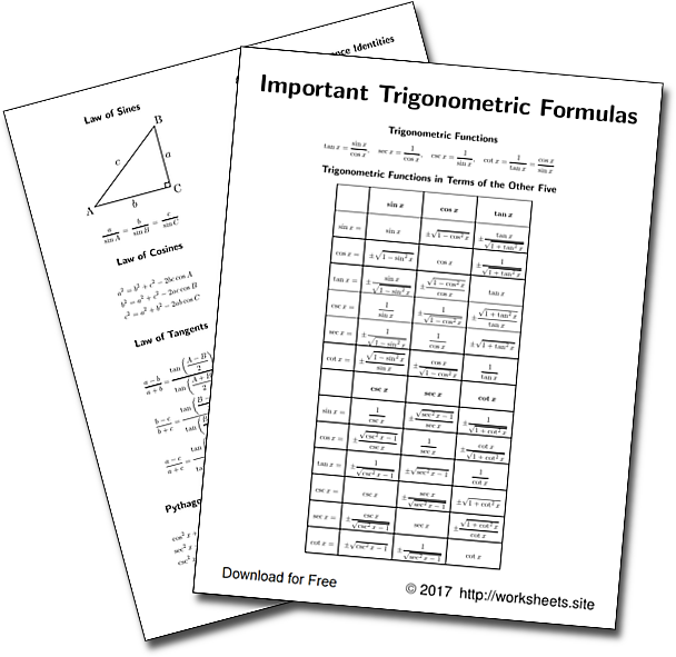 trig cheat sheet identities